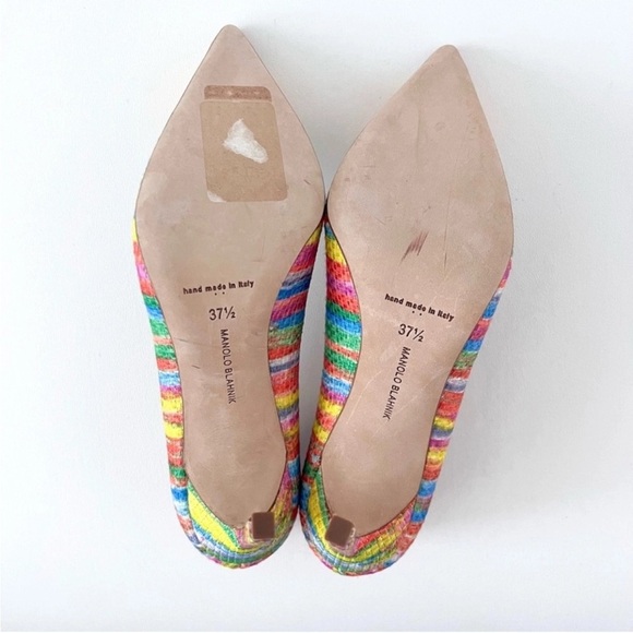 MANOLO BLAHNIK | BB Striped Colorful Rainbow Pointed Pumps Heels EU 37.5 - Picture 9 of 9